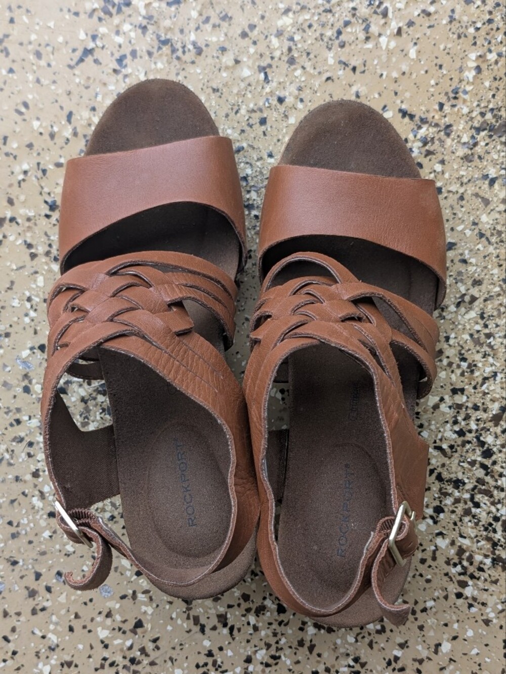 Rockport Brown Braided Leather Sandals - Open Toe Adjustable Straps WIDE Size